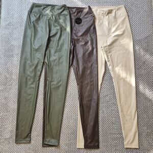 OFFLINE By Aerie Real Luxe Faux Leather Legging Lot of 3 Brown Green Ivory Small